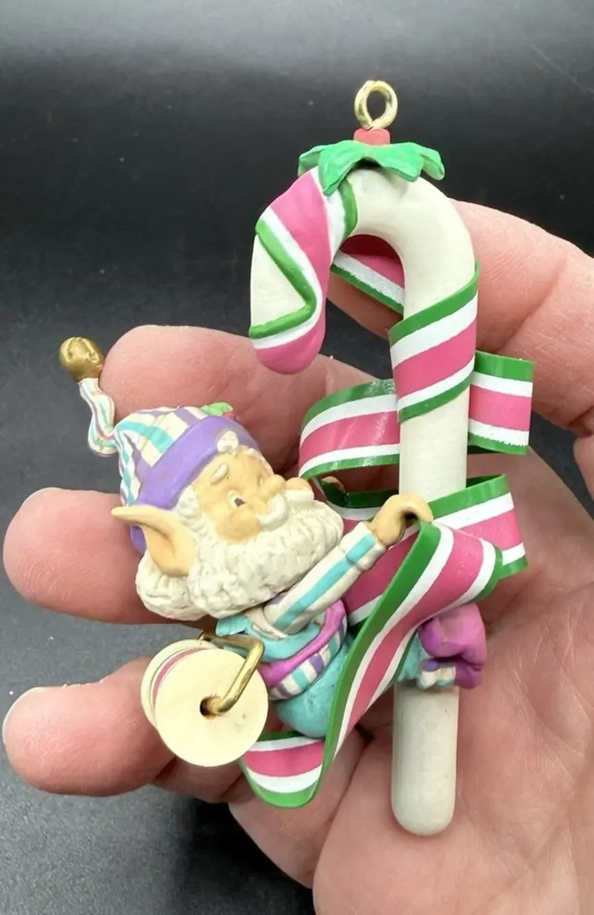 Vtg Snuffy Enesco Christmas Holiday Ornament Candy Peppermint Elf No Box Lo16